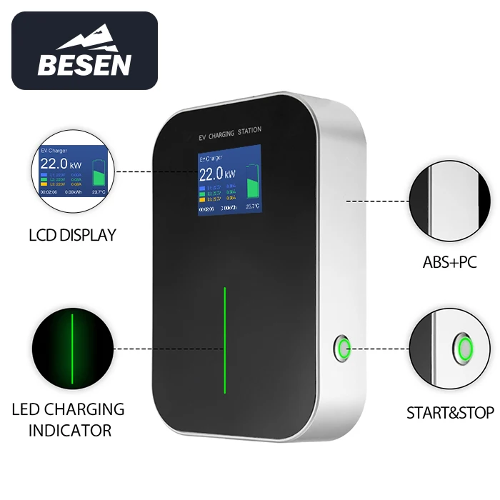 BESEN 22kW Dynamic Load Balancing EV Charger 32A 3Phase Smart Electric Vehicle Charge Level 2 EV Home Charging Station