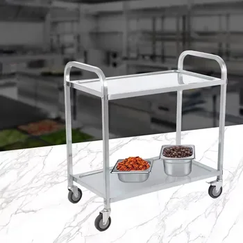 Food Grade Carrying Food Distribution Cooking Trolley For Hotel Kitchen  Stainless Steel 2 Tier Trolley