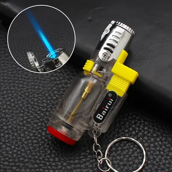 HB002A    transparent direct flush lighter plastic can lock fire windproof inflatable key chain wholesale