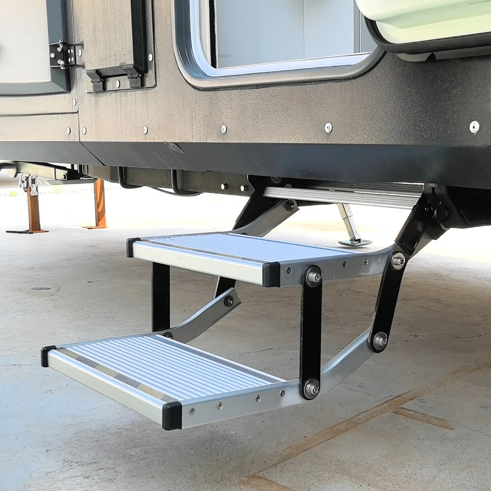 COMPAKS New Design Electric Control Telescopic Ladder Manual Folding Side Folding RV Step Accessory Caravan Motorhome Steel
