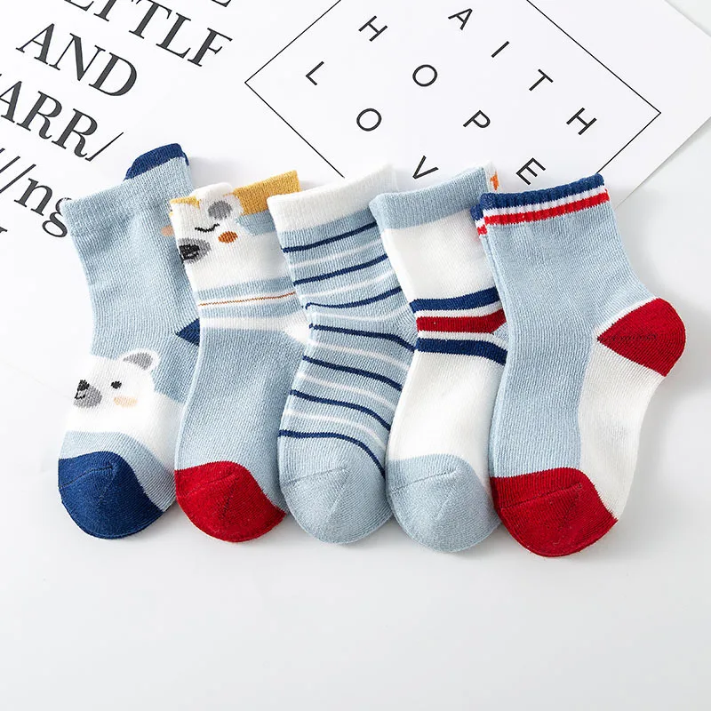 5 Pair/set Baby Kids Soft Cotton Socks Boy Girl Cute Cartoon Warm Stripe Dots Fashion Sport 0-3 Months