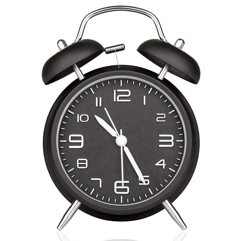 Modern Minimalist 4 Inch Digital Alarm Clock Electronic Movement Metal Mechanical Bell Student Bedside Bedroom Factory Wholesale