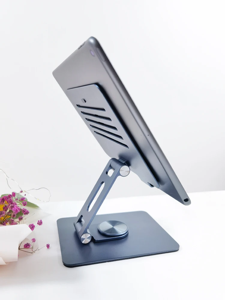 Aluminium Desktop Tablet Stand Holder Foldable Portable Adjustable Cellphone Holder With 360 Rotating Base