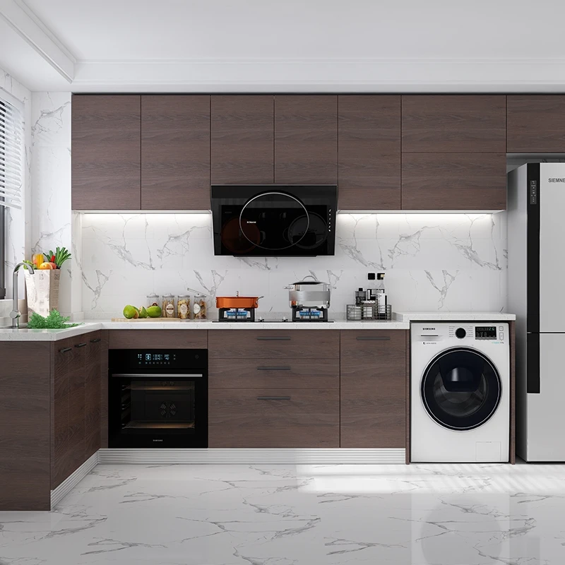 Three Pieces Mahogany Base Full Extension Slides Kitchen Wall Cabinets Set Furniture With Glass Doors