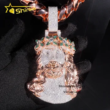 Iced out Rapper Religious Jewelry 18K Gold Plated Big 3D Jesus Pendant 925 Silver Custom 5" VVS Moissanite Diamond Jesus Pendant