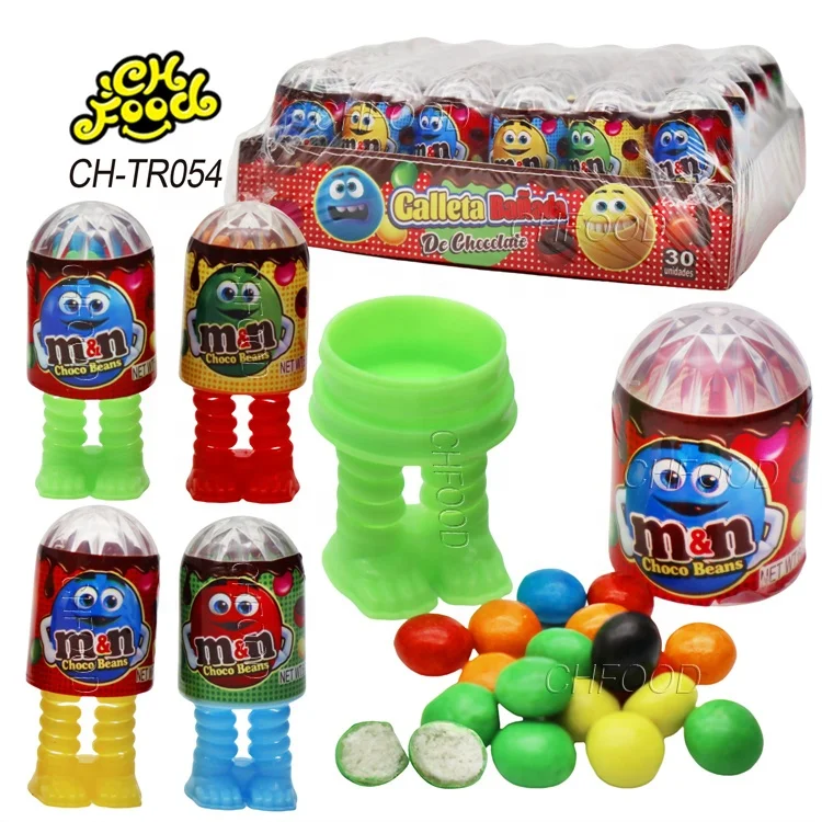 OEM Candy Manufacturers Wholesale Cartoon Spring Man Bottle Toy with Puffed Choco Beans Candy Sweets for Kids