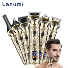 Lanumi 885 Electric Hair Cut LCD Display Hair Clippers Men Grooming Kit Professional T-blade Hair Trimmer 6 in 1 Gold English 2h