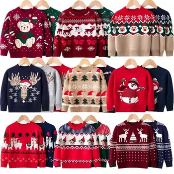 Toddler Boys Girls Christmas Cartoon Autumn Winter Warm Knitted Long Sleeve Tops Kid Sweater