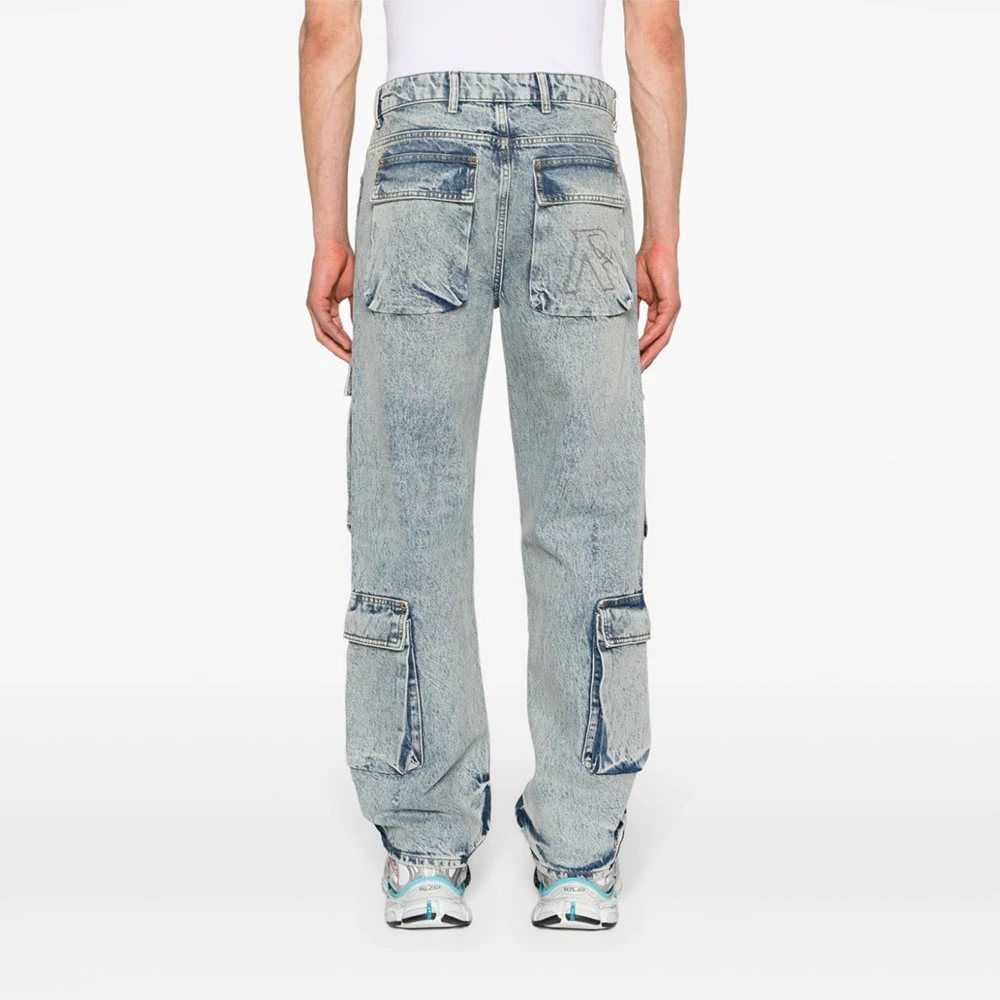 Men Manufacturer High Street Vintage Denim Baggy Distressed Washed Flat Pockets Cargo Jeans Pants