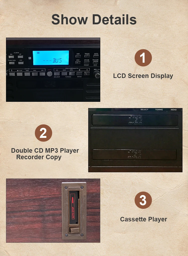 Factory Wholesale Vinyl Record Player Turntable Karaoke Usb Cd Cassette