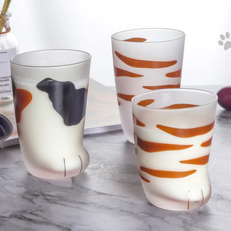 300ml Novelty Cat Claw Cup Cat Paw Frosted Cup Kids Milk Glass Cups  Personality Breakfast Milk Cup