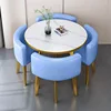 Light blue leather imitation stone pattern table gold rack
