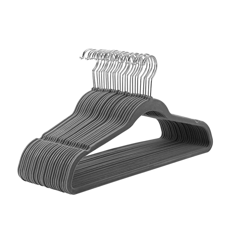 Small MOQ Space Saving Velvet Hanger 360 Degree Chrome Hook Ultra Thin Non Slip Velvet Hangers
