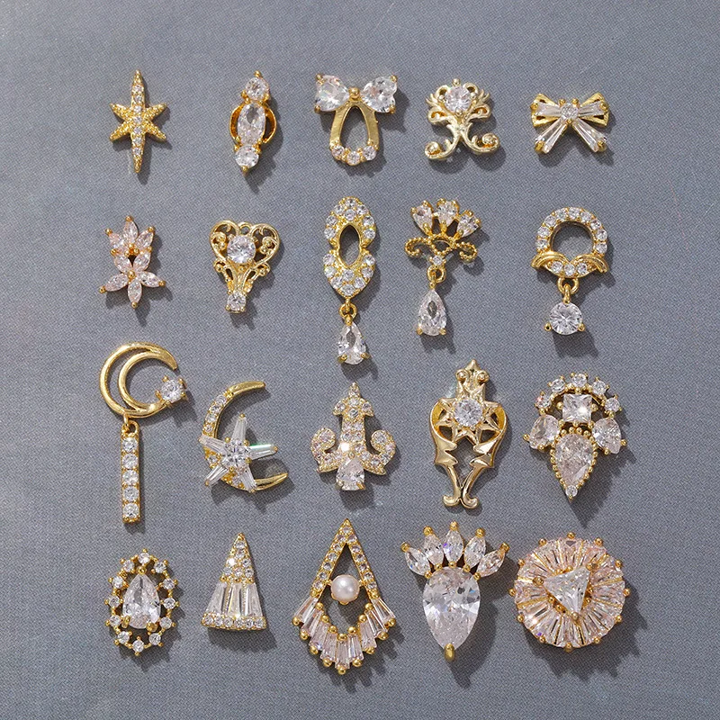 Дизайн ногтей из циркония золотые металлические дизайнерские подвески для роскошный гибкий Сплав 3d смешанные аксессуары дизайна