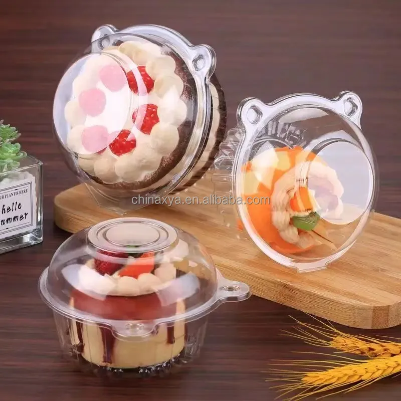 Food Grade Cat Head Designed Disposable Small  Plastic Round Cake box for Pastry Used factory