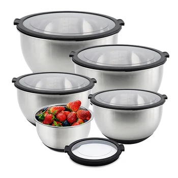 Salad Mixing Bowls Sevring Bowl 16/20/24cm 3QT 5QT Metal Stainless Steel Mixing Bowl With Airtight Lid