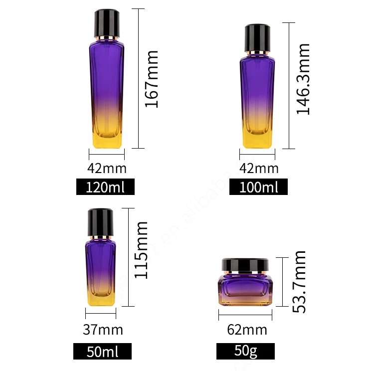 50g 50ml 100ml 120ml luxury cosmetics packaging glass bottle sets plastic lid skincare cream jar and pump spray bottle set supplier