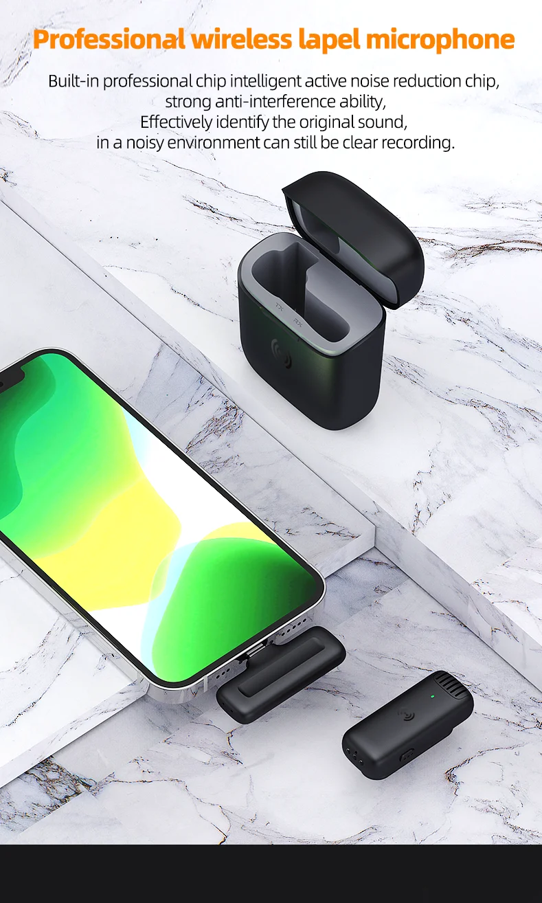 Wireless Microphone with Charging Case Video Lavalier Microphone for iPhone Android Portable with YouTube Tiktok