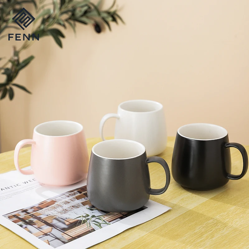 FENN 400ml Black Mugs Mate Porcelain Double Color Inner Outside white Wholesale Ceramic Custom Cafe Coffee Mug