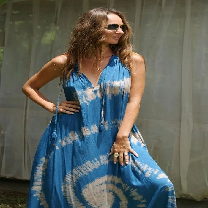 empire waist boho maxi dress Hippie Boho Maxi Flowy Tie Dye Dress Mauve / Regular main image 0