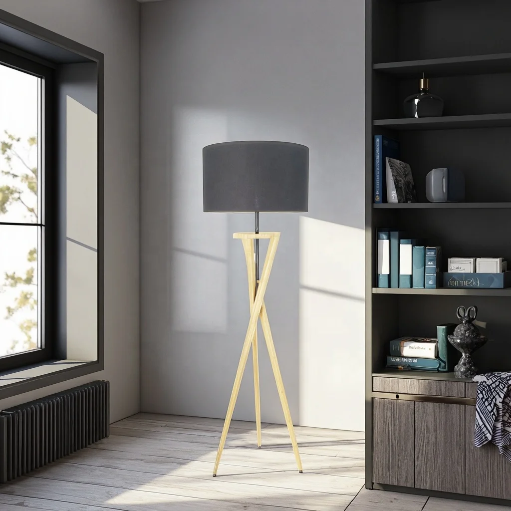 Luxury Modern Style Home Decor Bamboo Floor Lamp with Fabric Shade Bedroom and Living Room Corner Standing Decorative Lighting