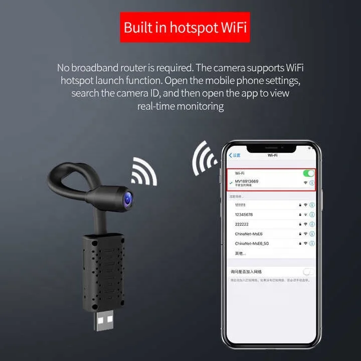 U21 Intelligent Monitoring V380 Camara IP Usb Small Camera Wifi Usb Mini Camera P2P Cloud Storage Home Indoor Mini Camera