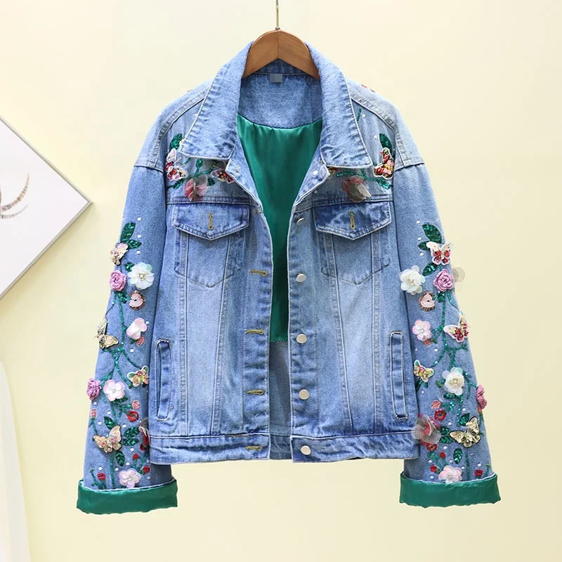 完売品】ヌキテパSequins Embroidery Denim Jacket Sequins Embroidery