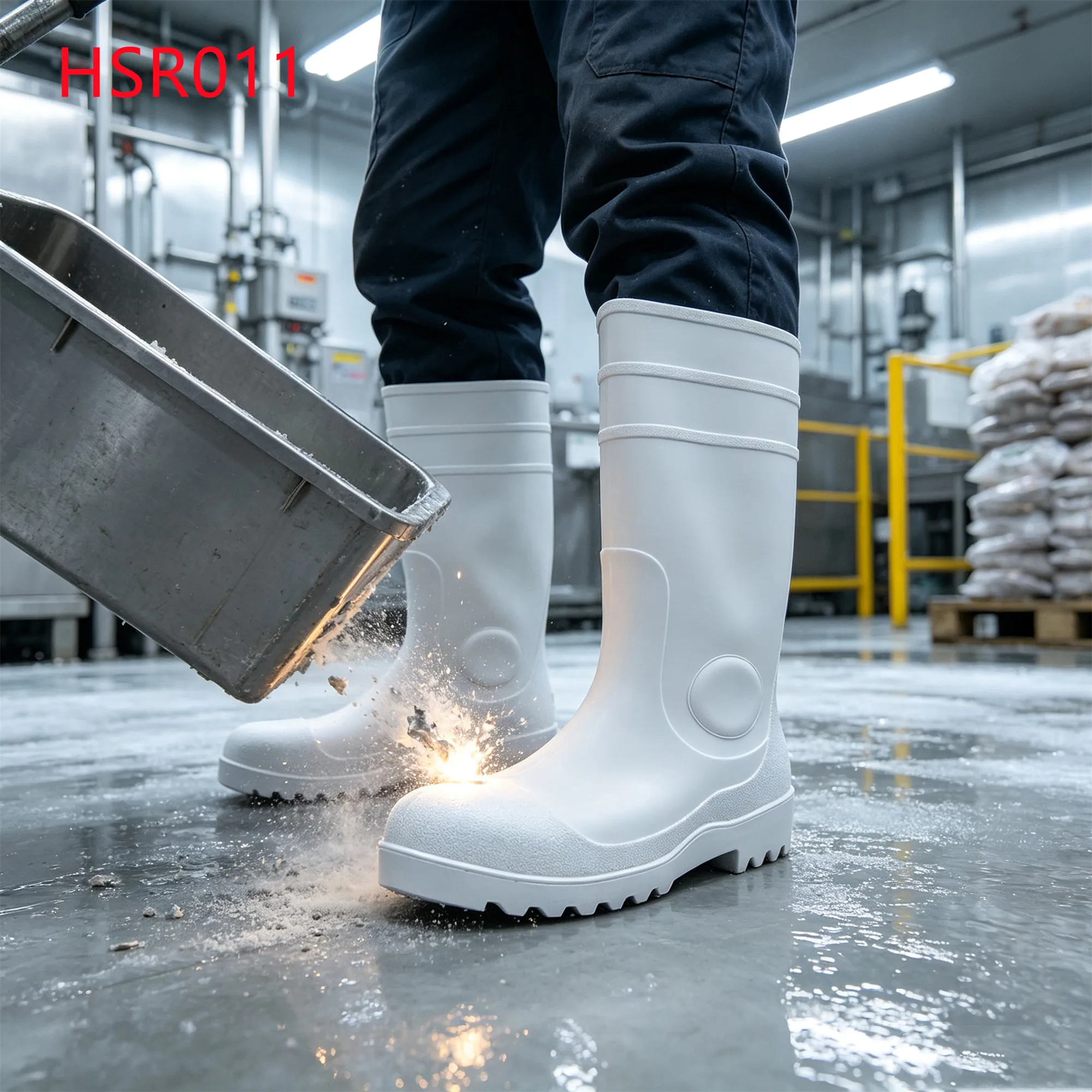 LXG,hygiene Area Seamless Structure Hua Singh White Gumboots Three Reinforcing Ribs Anti-hit&puncture SRC Safety Boots HSR011