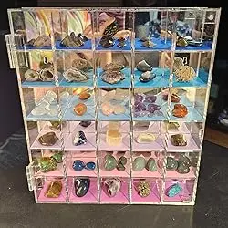 Vetrina Per Collezioni Rock Collection In Onice E Opale - Espositore Da Parete O Scrivania In Legno E Vetro - Nero