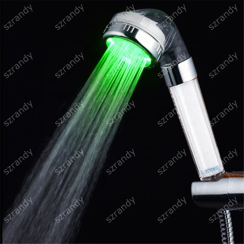3 Color No Battery Needed LED Color Lighting Filter Shower Heads Bathroom RGB LED Shower