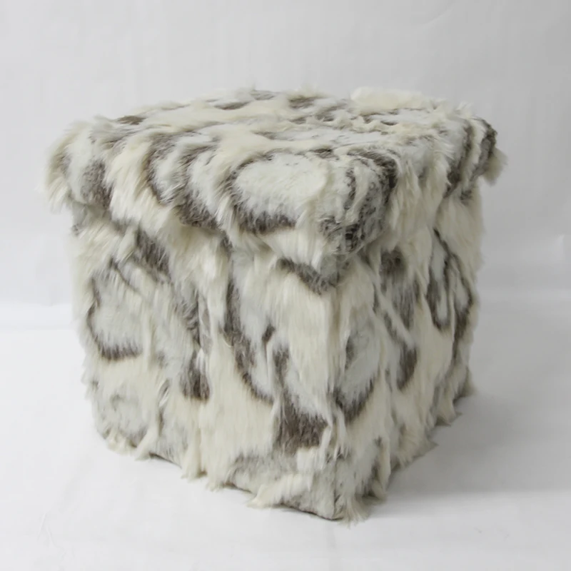 HStex 2020 New Faux Fur Collapsible Folding Storage Fabric Puff Ottoman Cushion Shoes Changing Stool