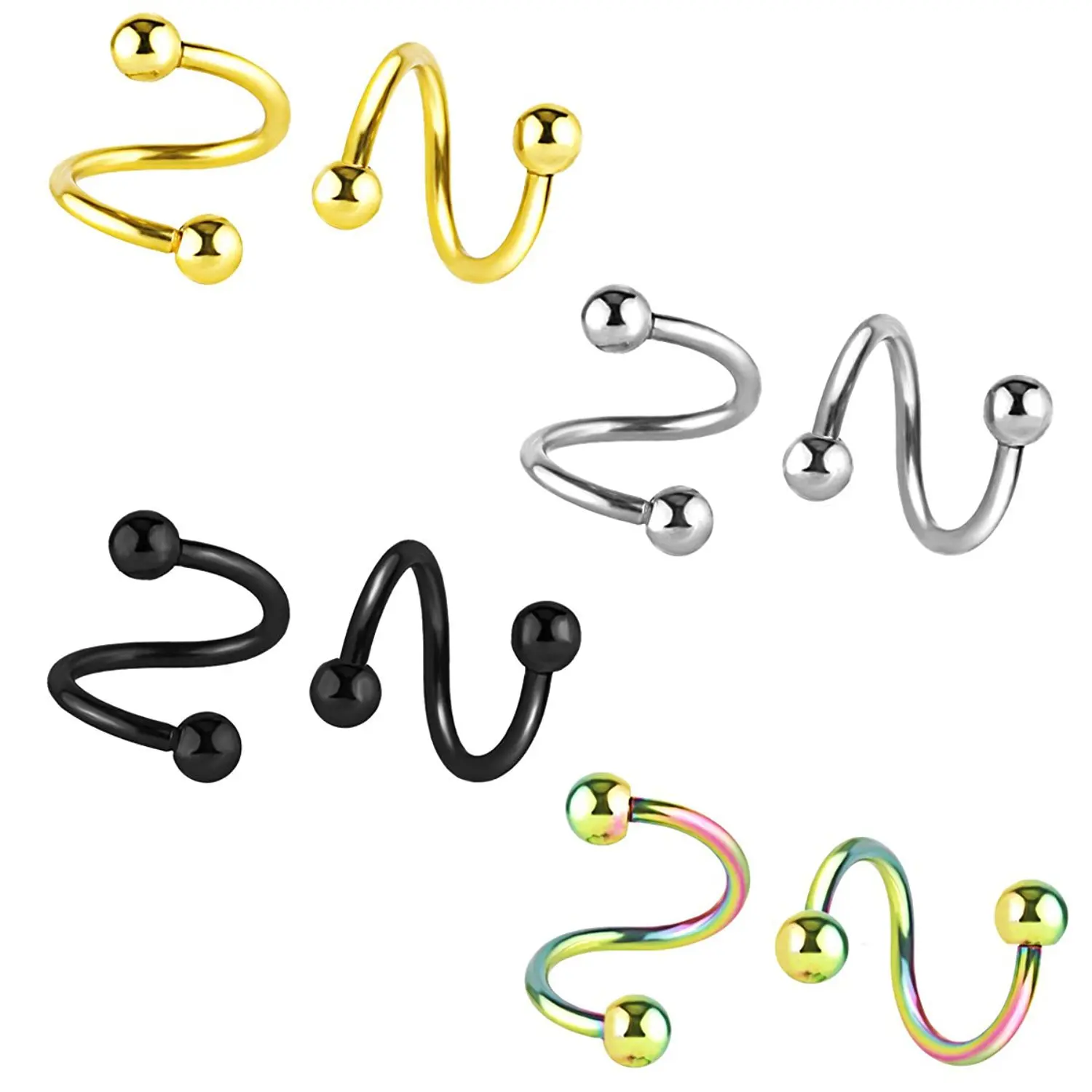 Wholesales Multi Use Color Plating 316l Medical Steel Piercing Jewelry S Bar Round Ball Nose Rings for Ladies