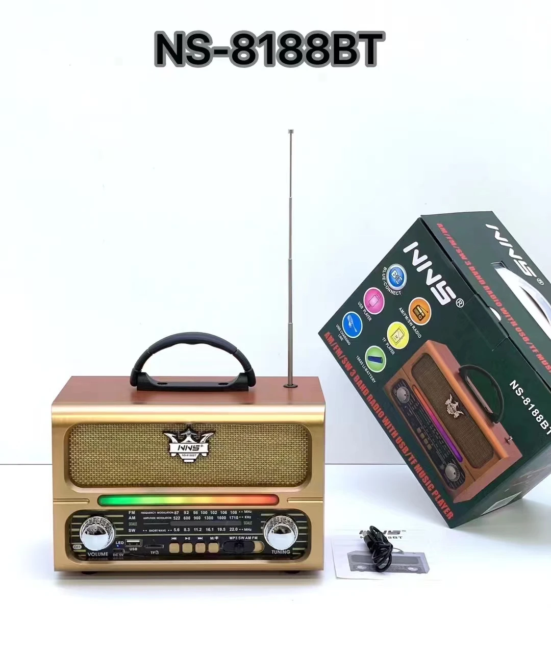Nns Ns-8188bt Vintage Multi-Band Wooden Boxes Wireless Radio