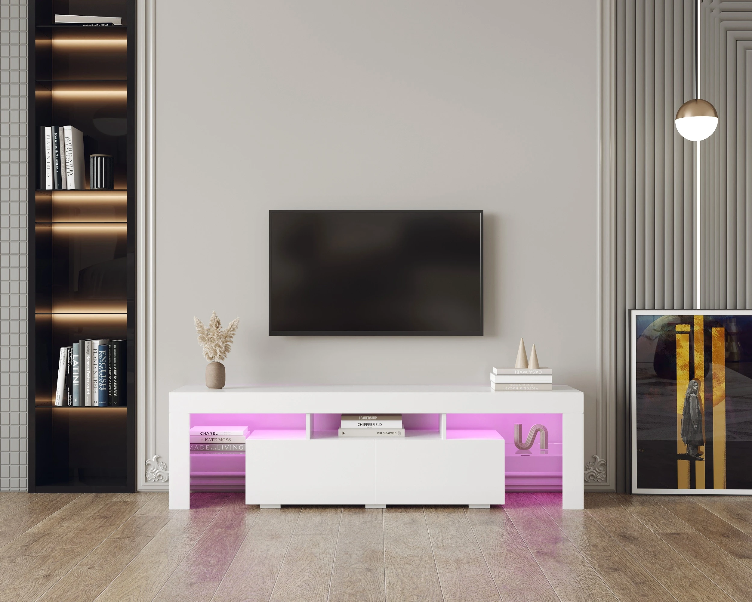 TV  Display Stand with Storage Console With Cabinets and Interior Shelves Home Furniture Cheap and Modern Open She