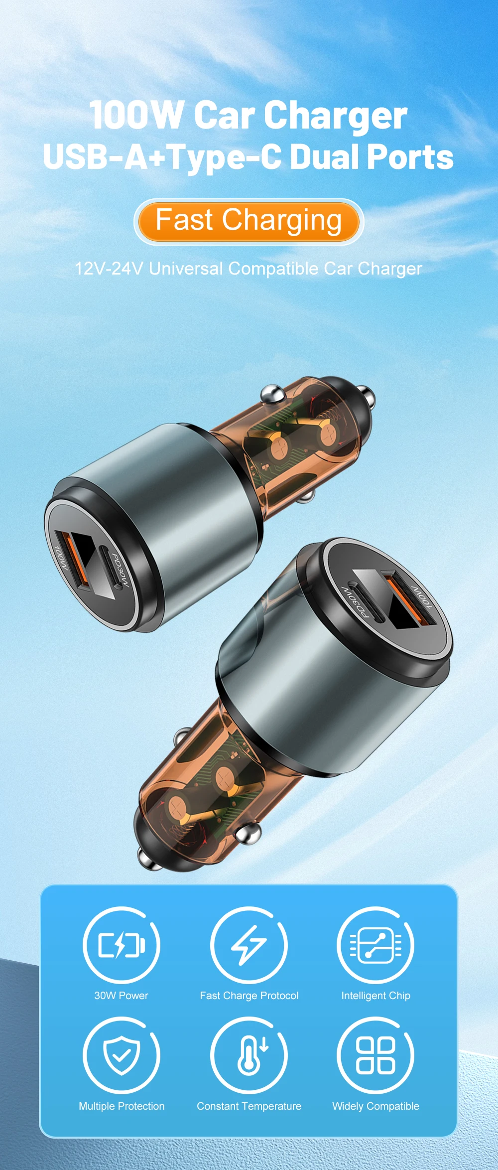 Retractable Car Charger 4 in 1 Fast Charging 100W Car Phone Retractable Car Charger 4 in 1 Fast Charging 100W Car Phone