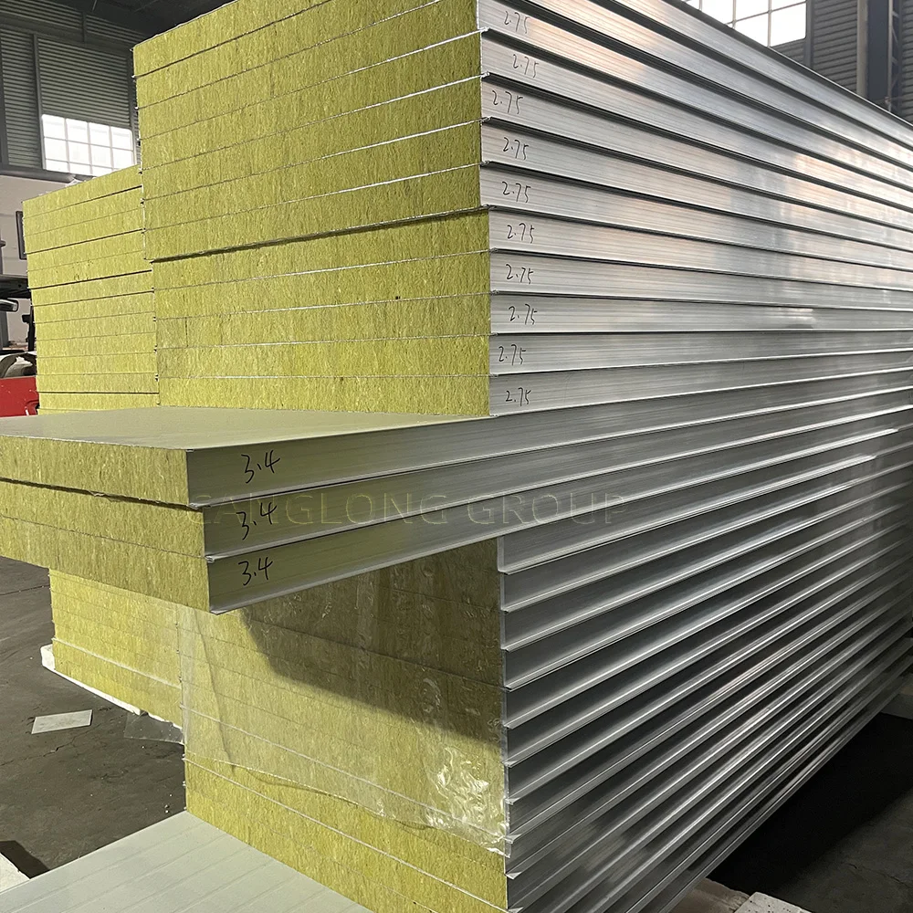Rock Wool Sandwich Panel Fireproof Cladding Wall Panel  Insulation Building Materials