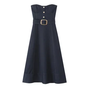 ZATRHMBM Women's 2026 Autumn Collection New Fashion Retro Casual Sleeveless Slim Tube Top Dress Collarless Versatile for Spring