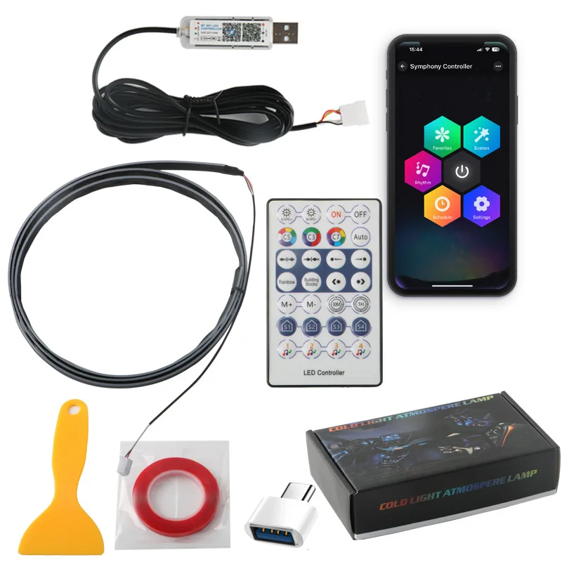 Kit 4 Bandes LED RGB Ambiance Intérieur Voiture - 72 LED - USB & Télécommande - Accessoires informatique