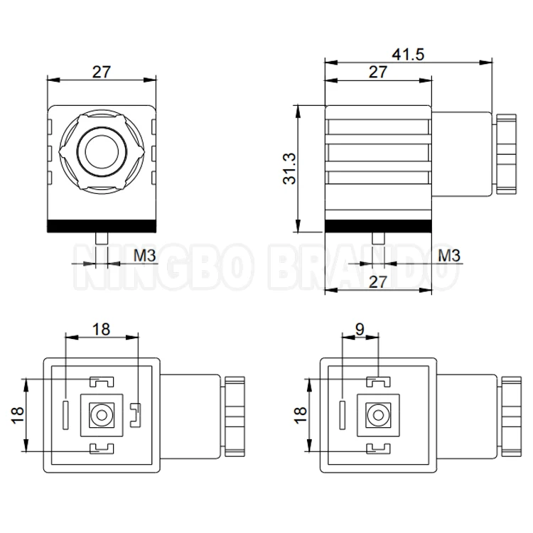 DIN43650A PG11 IP65 2P+E AC DC Solenoid Valve Coil Plug