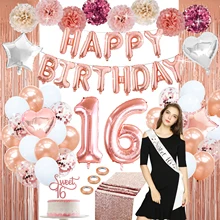 Nicro Wholesale 16th Happy Birthday Rose Gold Foil Balloon Banner Set Girl Birthday Event Party Adult Party Supplies Decorations