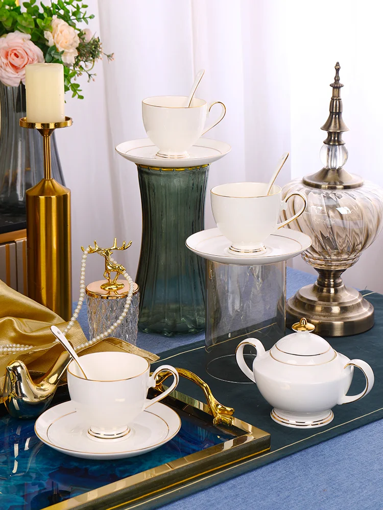 Luxury Golden Line Tea Pot Set Ceramic Porcelain Drinkware China Tea and Coffee Set manufacture