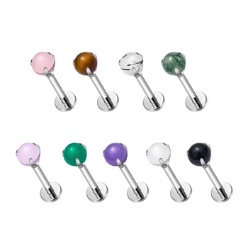 Fashion Trendy  ASTM F136 G23 Titanium 4MM Opal Stone Flat Back Earring Internally Threaded Labret Tragus Helix Piercing Jewelry