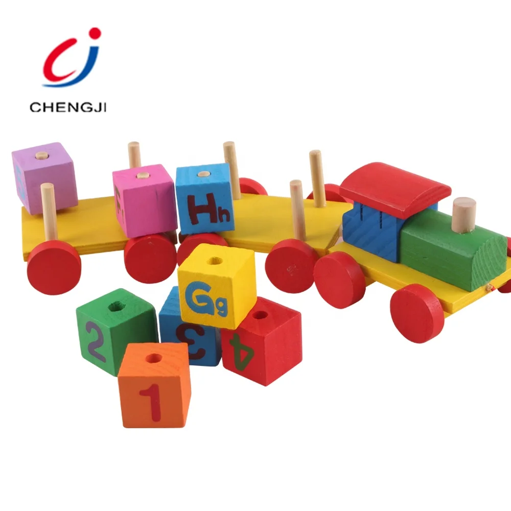 Baby Alphabet Education Block Sorting Stacking Shape Color Wooden Toy Set Train