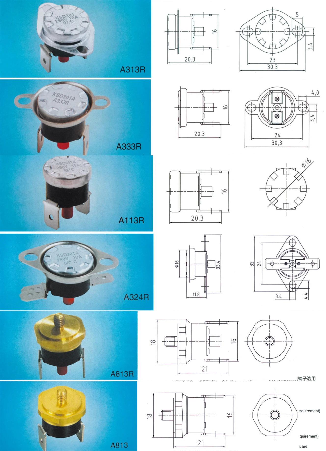 KSD301A Series Snap Action Thermostat Electric Gas Solar-Accommodating Temperature Controls for Cars Garages Households