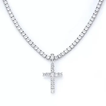 Fashion Design 925 Silver With 2mm-5mm Wide GRA Moissanite diamond Cross Shape Pendant for Hiphop Jewelry