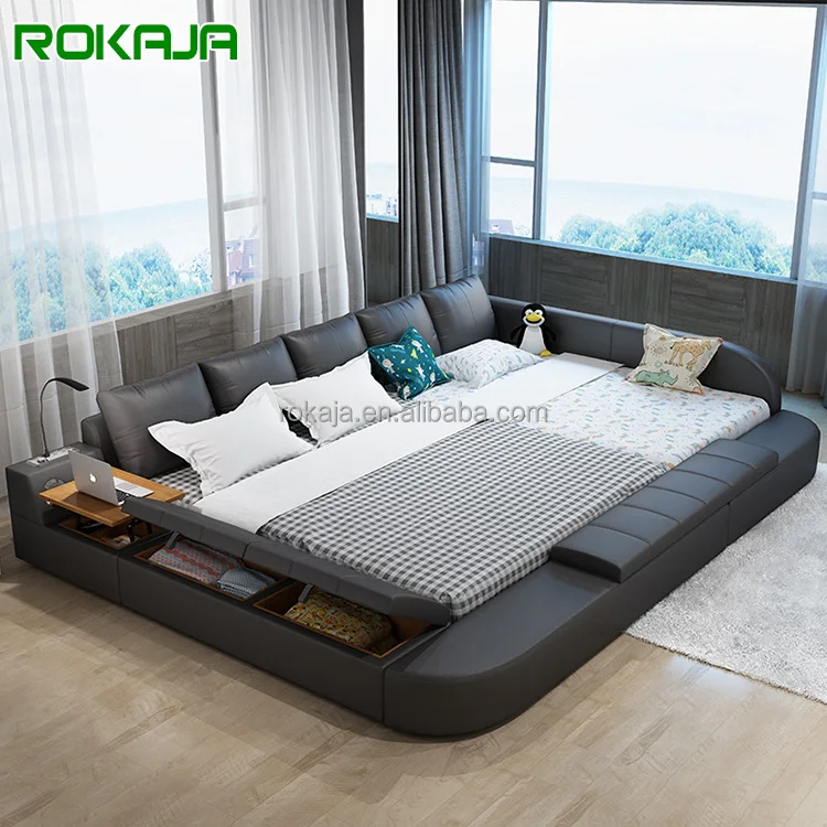 American Style Queen Double Bed With Storage Modern Leather Tatami Baby