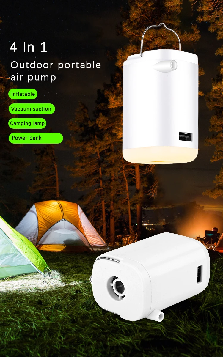 Outdoor Portable Rechargeable Mini Inflatable Mat Electric Air Pump Inflate Deflate Camping Emergency lights factory