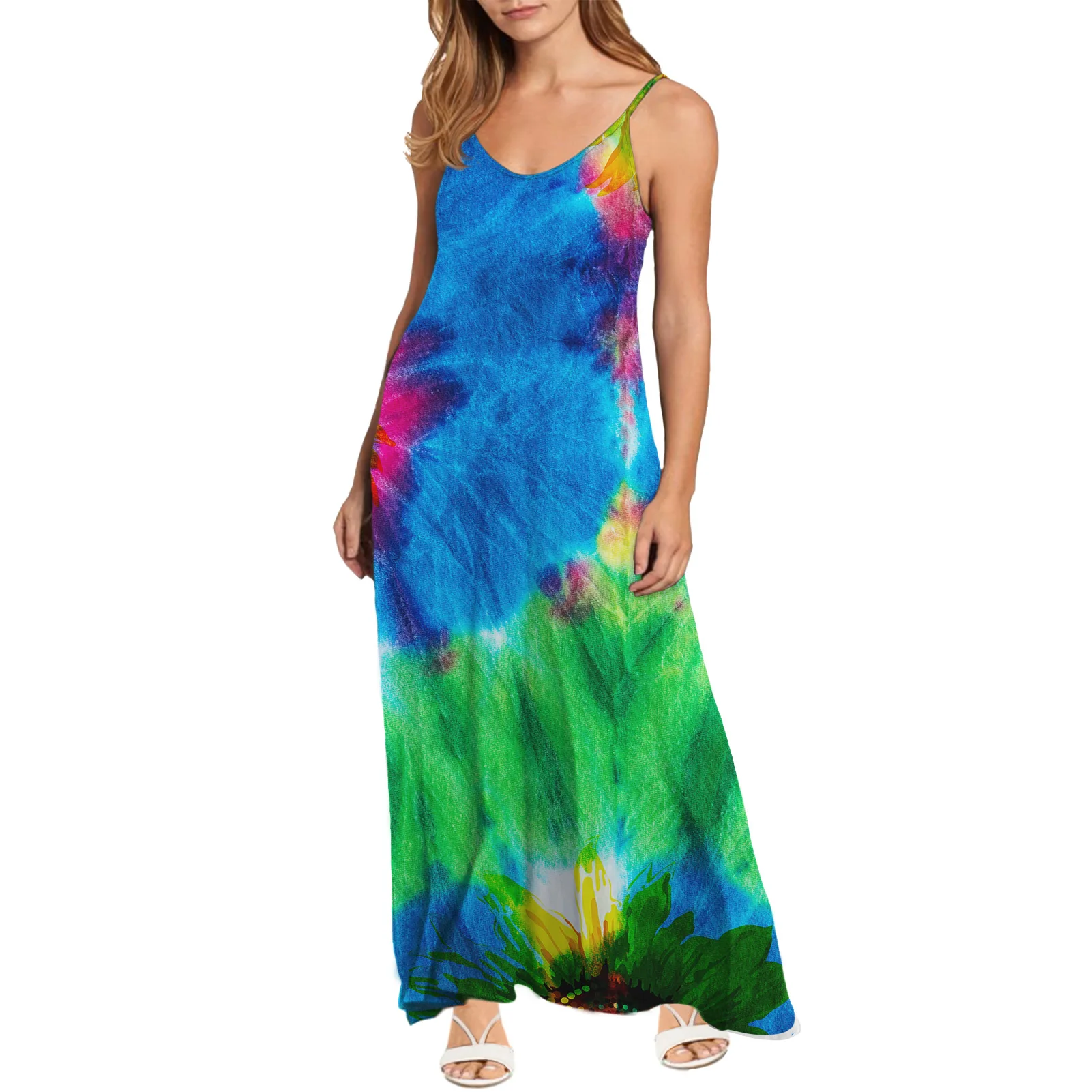 neon tie dye maxi dress NEON TIE-DYE OFF SHOULDER TUBE TOP MAXI DRESS