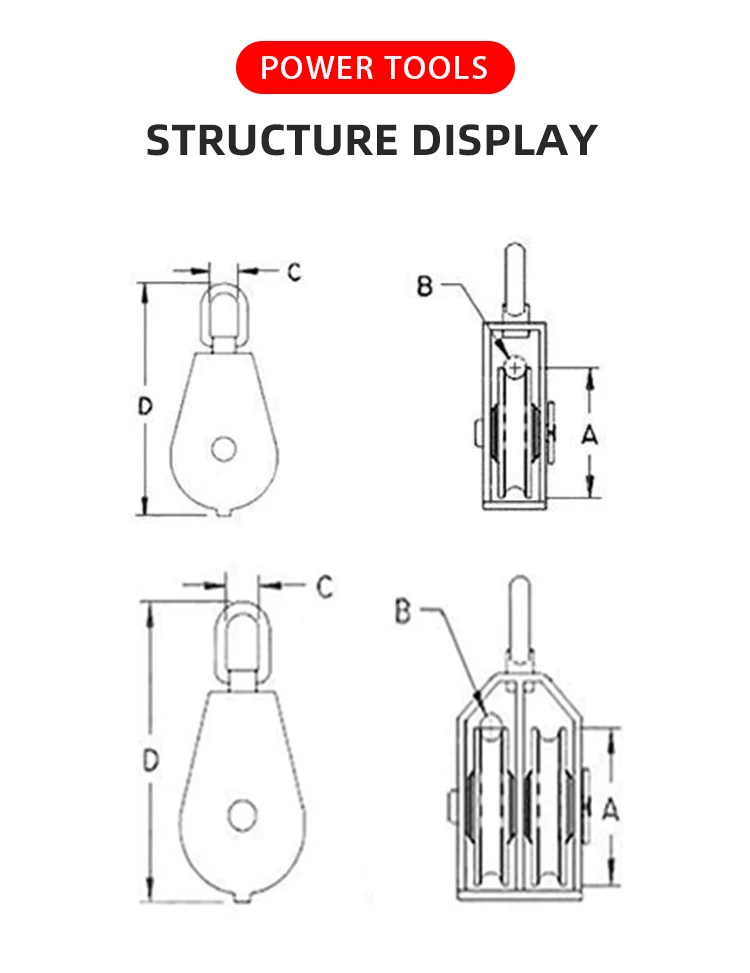 Wire Rope Pulley Block With Swivel Hook 1/8" Rope Wire Pulley Stainless