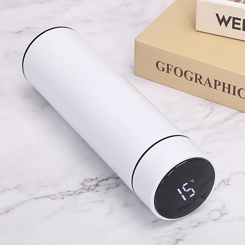 500ml/17OZ Cheap Led Intelligent Temperature Measuring Water Bottle 304 Stainless Steel Thermal Insulation Cup Thermometer Mug